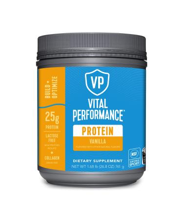 Vital Performance Protein Powder, 25g Lactose-Free Milk Protein Isolate Casein & Whey Blend, NSF for Sport Certified, 10g Grass-Fed Collagen Peptides, 8g EAAs, 5g BCAAs, Gluten-Free Vanilla, 1.68lb Vanilla 1.68 Pound (Pack…