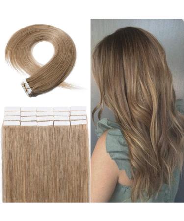 Silk-co Tape Extensions Human Hair 20 Wefts 40g Remy Human Hair Extensions Tape In Hair Extension Straight #27 Dark Blonde 35cm