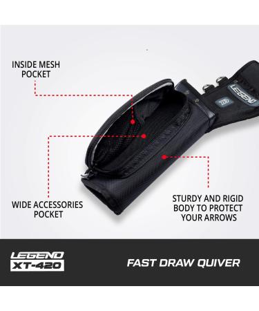 LEGEND XT420 Archery Hip Quiver - 3 Arrow Tube Holder, Storage Pockets, Premium Nylon Material - Right Handed Black - Buy Online on GoSupps.com