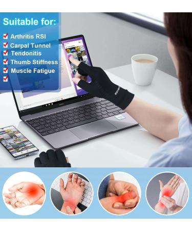2 Pairs Copper Arthritis Compression Gloves for Men and Women - Fingerless Relief for Carpal Tunnel, Hand Pain, RSI - Support for Work, Driving, Typing - Medium Black - Buy Online on GoSupps.com