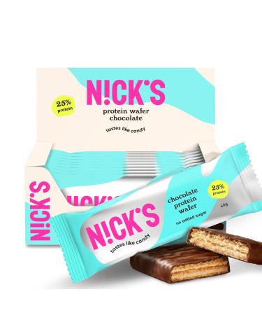 Nicks Protein Wafer Riegel Chocolate |25% protein |198 Calories |Low carb protein bar chocolate snacks without added sugar gluten -free (9 protein bar x 40g) chocolate 40 g (9 Pack)