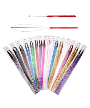 Mlysnd hair extension hair tinsel 12 colors hair lametta hair extension colorful glitter hair strands hair lametta heat resistant with tools for group cosplay festival hair accessories