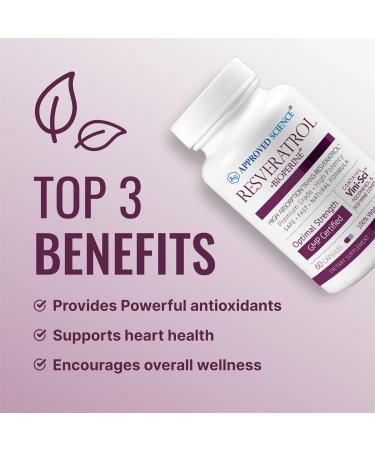 Approved Science Resveratrol - 1000 mg of Trans Resveratrol - 250 mg of Polyphenol - 98% Purity Level - Includes Bioperine - 180 Vegan Friendly Capsules per Bottle- 1 Bottle - Buy Online on GoSupps.com