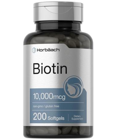 Horbaach Biotin 10000 mcg | 200 Softgels | Vitamin B7 Supplement | Non-GMO & Gluten Free