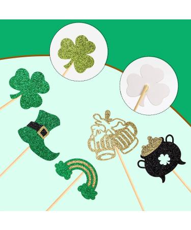 60 Pcs St.Patrick's Day Cupcake Toppers Glitter Lucky Three Leaf Shamrock Cupcake Picks Hat Horseshoe Cupcake Decorations for Irish St Patrick's Day Party Favor Supplies - Buy Online on GoSupps.com