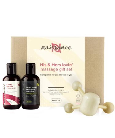 Naissance his & Hers Lovin massage oil gift set for women & men - sensual warming body oil and wooden massage gift set - relaxation massage & skin care for partner massage