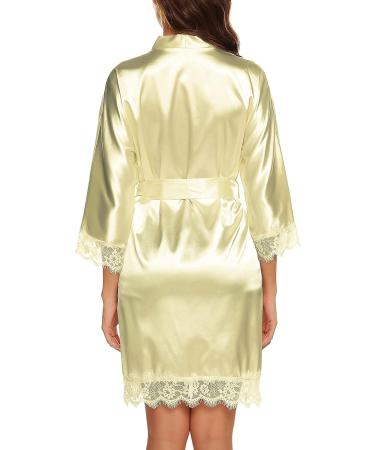 BESDEL Women's Satin Silk Short Kimono Robe - V-Neck Bridesmaids Robe S Gold - Buy Online on GoSupps.com