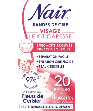 Nair caress set-cold wax strips for the face easy to separate and suitable for sensitive skin 97% natural formula with cherry flower extract 20 wax strips