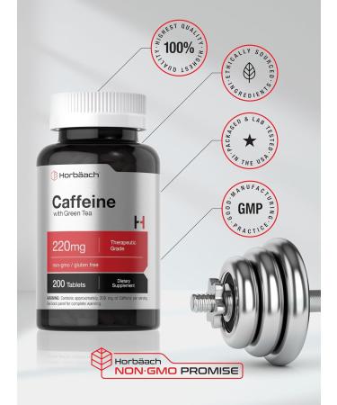 Horb ach Caffeine Pills 200mg with Green Tea - 200 Vegetarian Non-GMO & Gluten Free Tablets for Energy Boost | International Shipping Available - Buy Online on GoSupps.com