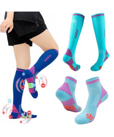 HIGHERSOCKS 2023 Far Infrared Schorl Titanium Ion Heightening Booster Socks Micro Titanium Height Booster Socks (Light Blue - Long+Shor L) Light Blue - Long+shor Large