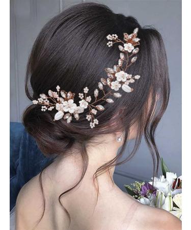 Rose Gold Bridal Hair Vine with Crystal Pearls and Rhinestones - Wedding Headband for Women - Buy Online on GoSupps.com