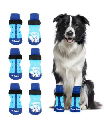 Slowton 3 pairs of indoor anti-slip socks for dogs soft adjustable paw protection with Velcro fastener for hardwood floors indoors dog socks for small medium-sized dogs (blue L) L blue