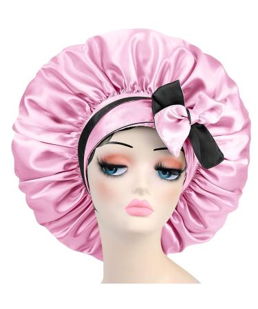 Satin Silk Extra Large Jumbo Adjustable Double Layer Reversible Hair Cap for Women - Pink Black&Pink - Buy Online on GoSupps.com