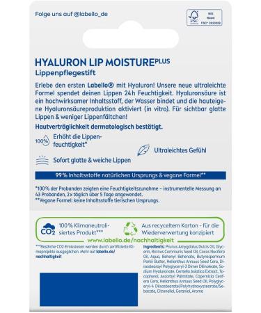 Beiersdorf Labello Hyaluron Lip Moisture Plus Lip Balm with ultralight texture lip balm with hyaluronic acid for soft lips 52 ml - Buy Online on GoSupps.com