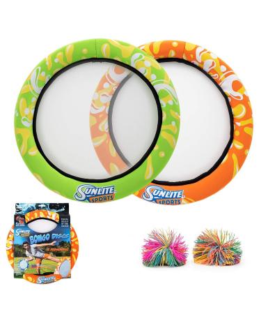Sunlite Sports Bongo Discs, Ball Paddle Game, Ball Throwing Outdoor Games for Beach, Lawn, Backyard, Camping, Fun Beach Sports Toys, Set of 2 Orange, Green