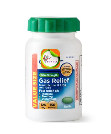 Extra Strength Gas Relief Softgels Value Size 125 mg 150 Count + Create Sticker