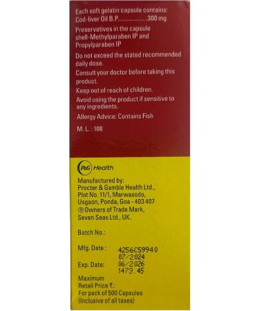 Seven Seas Cod Liver Fish Oil 500 Capsules - Premium Quality Omega-3 Supplement - Buy Online on GoSupps.com