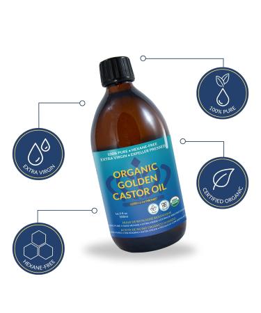 Organic Golden Castor Oil 500mL - 100% Pure & USDA Certified for Hair, Skin & Digestion - Buy Online on GoSupps.com