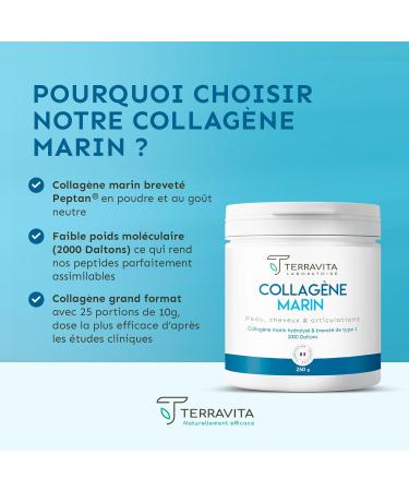 MARINE COLLAGEN Patented Powder | 250g Pure Collagen Peptides Type 1 | Soft Joints Smooth and Hydrated Skin | Neutral Taste | 100% French Spine | Terravita - Buy Online on GoSupps.com
