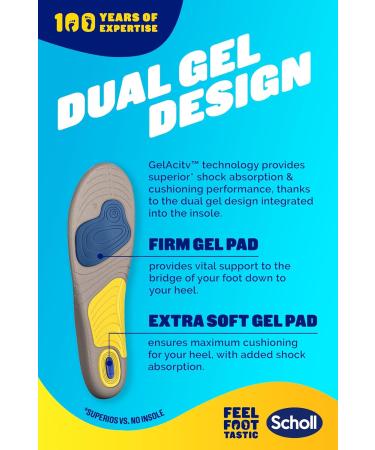 Scholl GelActiv Men's Comfort Sports Insoles - Pressure Relief & Odor Protection Size 40-46.5 - Perfect Fit for Athletic Shoes - Buy Online on GoSupps.com