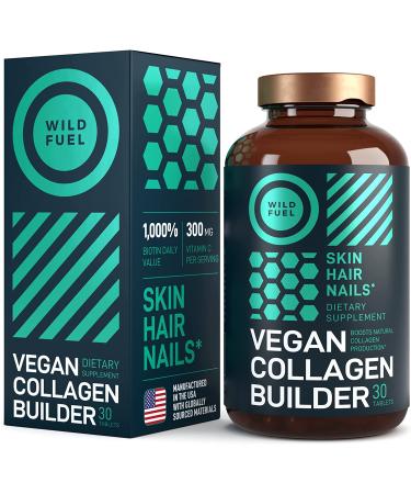 Vegan Collagen Builder Tablets - Cruelty-Free Vegan Collagen Supplements - Organic Plant Based Collagen Booster for Younger-Looking Skin, Strong Hair, Nails, Joints - 30 Non-GMO Biotin Collagen Pills