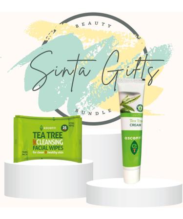 Tea Tree Bath & Body Gift Sets | Cream 28g Shampoo & Conditioner 200ml Facial Wash Gel 150ml Facial Gel Scrub 150ml Body Scrub 200g Facial Wipes 25pk with Sinta Gifts Pen | 9pc Skincare for Women - Buy Online on GoSupps.com