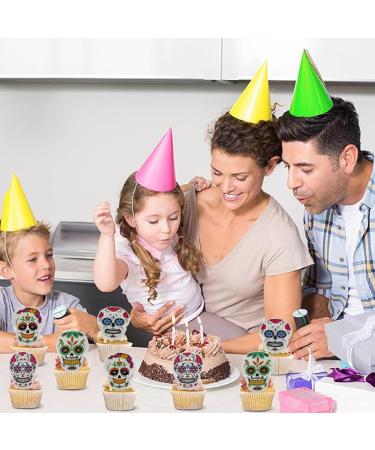 Day of the Dead Cupcake Rings 24Pcs Sugar Skull Cupcake Toppers Decoration for Kids Dia De Los Muertos Halloween Birthday Party Favors Supplies - Buy Online on GoSupps.com