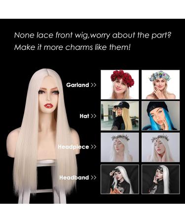 ENTRANCED STYLES 26 Inch Platinum Blonde Straight Wig for Women - Synthetic Cosplay Halloween Party Wig - Buy Online on GoSupps.com