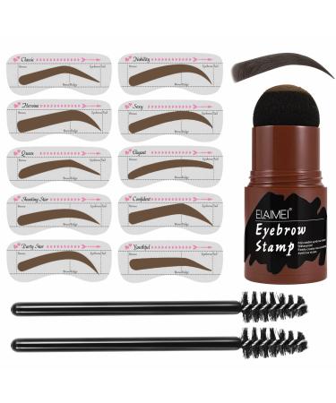 Eyebrow Stamp Stencil Kit,Waterproof Brow Stamp Shaping Kit Eyebrow Definer with 10 Reusable Stencils and 2 Small Pencil Brushes(Dark Brown)
