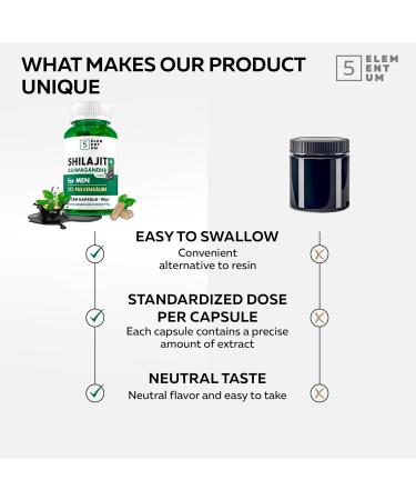 5 elementum Shilajit Capsules 180 Pieces 1000mg Per Dose Vegan High Potential From India 180 Kaps Large Jar - Buy Online on GoSupps.com