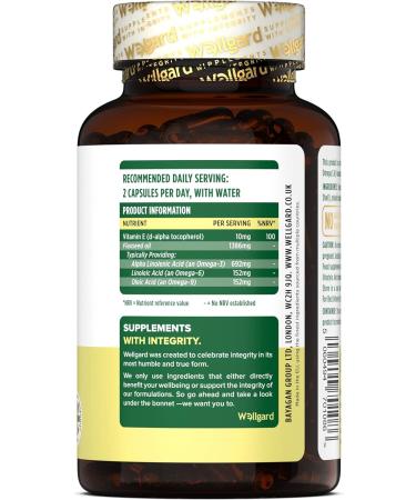 High Strength Vegan Omega 3 6 9 Capsules by Wellgard - 1386mg Flaxseed Oil with Alpha Linolenic Acid (ALA), Linoleic Acid (LA), Vitamin E - Buy Online on GoSupps.com