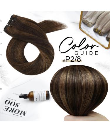 Moresoo 20 inch Brown Human Hair Extensions Weft Double Weft Real Hair Sew in Extensions 100g - Darkest Brown Highlighted with Chestnut Brown - Pack of 1 - Buy Online on GoSupps.com