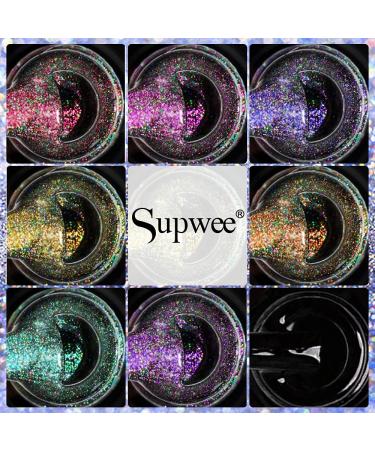 Supwee 2-IN-1 Holographic 9D Cat Eye Gel Nail Polish Kit - Galaxy Chameleon Magnetic Soak Off UV Gel with Magnet Stick and Black Nail Art Design - Laser Holo Cat Eye Polish - Buy Online on GoSupps.com