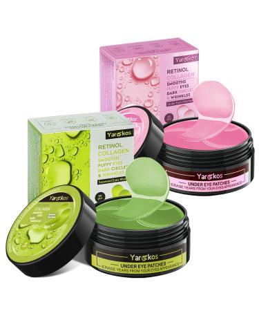 2 Packs 60 Pcs Under Eye Patches Pink+Green 30 Pairs Undereye Mask for Puffy Eyes Dark Circles Treatment Collagen Gel Pads Hydrating for Eye Bags Puffiness Wrinkle Women Men Beauty Skin Care