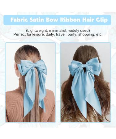 Big Bow Hair Clips Large Bowknot Hairpin French Hair Clips with Long Silky Satin Ribbon Solid Color Hair Barrettes Accessories for Women Girls (Blue) - Buy Online on GoSupps.com