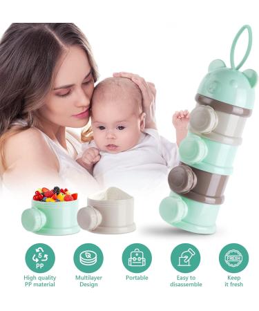 Vicloon Baby Milk Powder Dispenser - Portable 4-Layer Twist-Lock Container for Kids - Stackable Snack Storage - Green/Grey - Buy Online on GoSupps.com