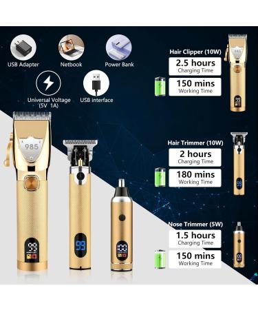 Professional Hair Clippers for Men | Cordless Electric Clippers & Trimmers Set | Gold Beard & Nose Hair Trimmer | Barber Edgers with Guards - Buy Online on GoSupps.com