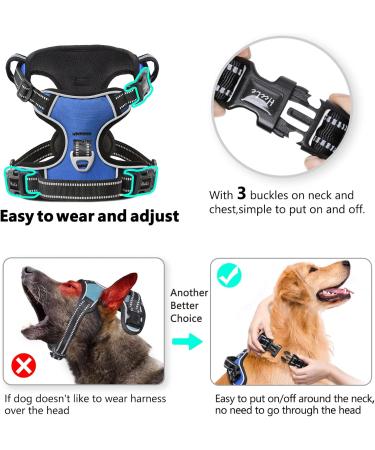 Buy Heele Adjustable No-Pull Dog Harness - Reflective Breathable and Padded Handle for Medium Dogs | Blue (38-71cm) - Buy Online on GoSupps.com