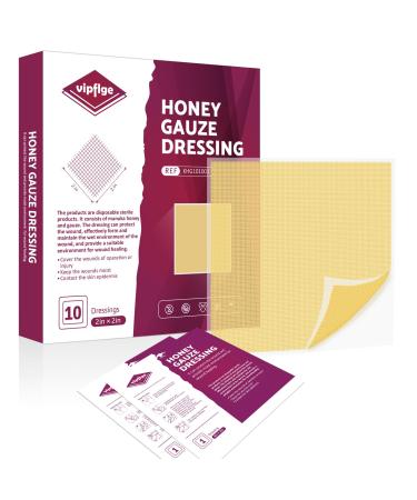 Manuka Honey Gauze Dressing 2x2 in Pack of 10 Medical Grade Honey Patches for Faster Wound Care Burn Dressing Conducive to Healing for cuts lacerations Honey Gauze 2'' x 2'' - Pack of 10