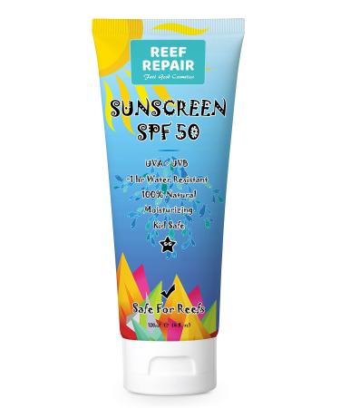 Reef Safe Sunscreen SPF 50 All Natural, Water Resistant, Moisturizing, Biodegradable, Broad Spectrum UVA/UVB Ocean Friendly Mineral Sunblock from Reef Repair 4 fl. Oz