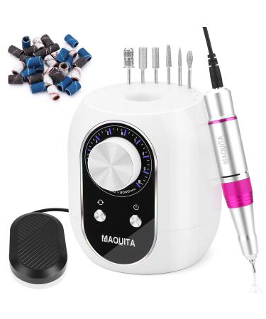 MAQUITA 30000RPM Electric Nail Drill Machine, Professional Electric Nail File Manicure Set for Acrylic Nail Gel,Include Nail Drill Bits and Sanding Bands Home Salon Use White