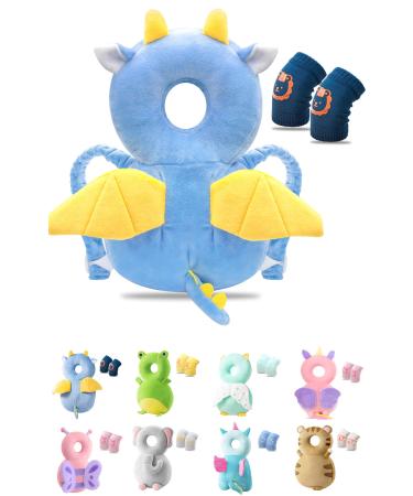 JEJA Baby Head Protection Adjustable Protective Baby Pillow Safety Guard Pillow for Children 4 24 Months Dragon with Knee Pads for Crawling Baby