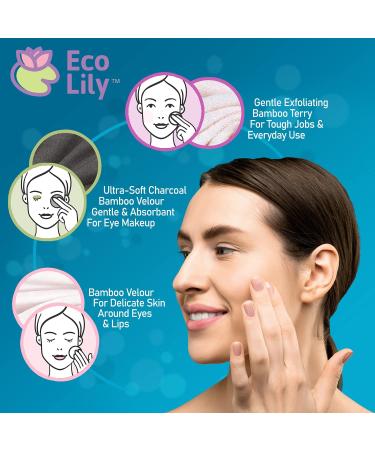 21-Piece Eco Lily Reusable Makeup Remover Pads Set - Gentle Cotton Bamboo, Includes 7 Eye Makeup Remover Pads, 7 Face Pads, and 7 Exfoliating Cleansing Pads - Buy Online on GoSupps.com