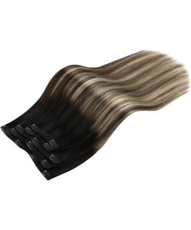 Moresoo Real Human Hair Clip in Extensions Balayage Natural Black to Dark Brown with Caramel Blonde | 14 Inch 5pcs/70g #1B/3/27 - Buy Online on GoSupps.com
