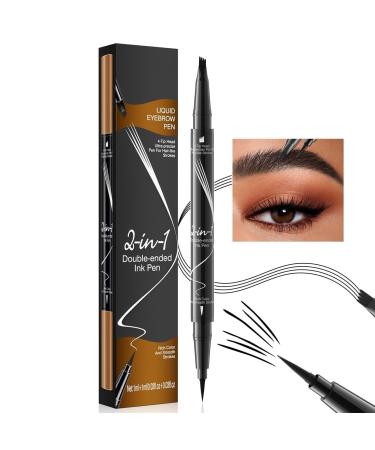 Hellokiss Liquid Eyebrow Pen Trailott Eyebrow Pen Hellokiss Liquid Eyebrow Pen 4 Tips 2-in-1 Microblading Eyebrow Pencil Waterproof Double Head Liquid Eyebrow Pencil for Natural Makeup All Day(Bla
