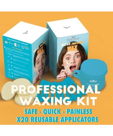 Belle Azul Nose Wax Kit - Natural Beeswax 120g for Quick & Painless Nasal Hair Removal - Anti-Spill Technology - 20 Applicators - Made in Spain - Buy Online on GoSupps.com