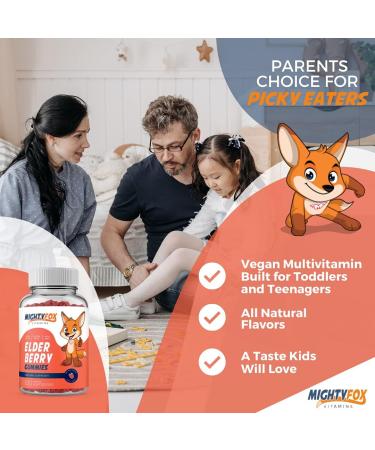 Mighty Fox Kids Elderberry Gummies with Sambucus, Echinacea, Propolis & Vitamin C - 100 Vegan Gummies, Raspberry Flavor - Buy Online on GoSupps.com