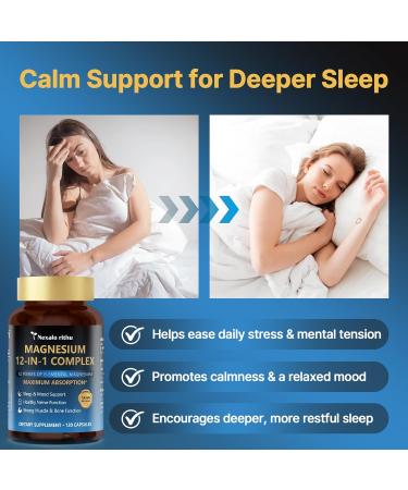 Magnesium 12 in 1 Complex 700mg High Absorption 12 in 1 Magnesium Complex with Glycinate Citrate Malate Taurate & More Supports Calm Sleep Muscle Heart & Nerve Health 120 Vegan Capsules - Buy Online on GoSupps.com