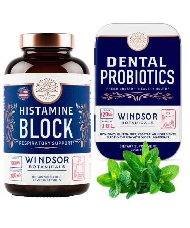 WINDSOR BOTANICALS Histamine Block Capsules and Dental Probiotics for Teeth and Gums - Allergy and Oral Health Bundle
