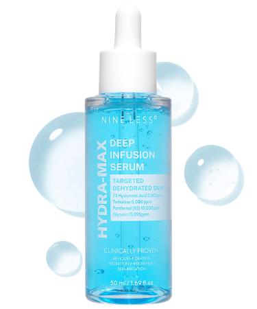 NINELESS HYDRA-MAX Deep Infusion Serum 48hr Korean Hydrating Face Serum with Hyaluronic Acid Panthenol - 5 Ceramides -Deep Moisture Fast Absorbing All Skin Types 1.69 fl.oz.